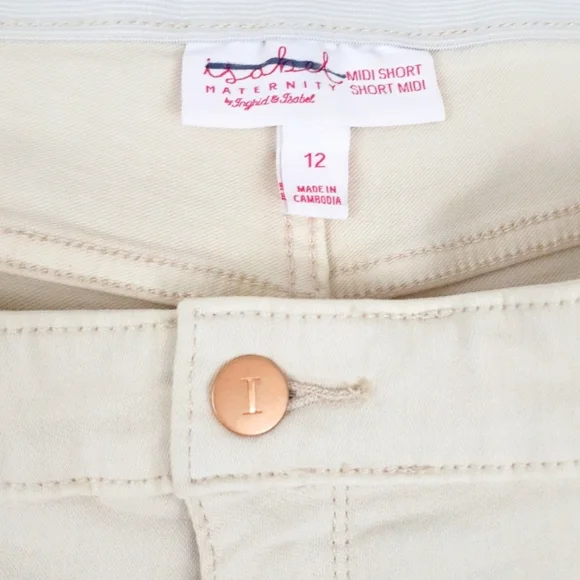 Isabel Maternity Midi Shorts With Expandable Side Panels Cream Sz 12/31 - Picture 2 of 8